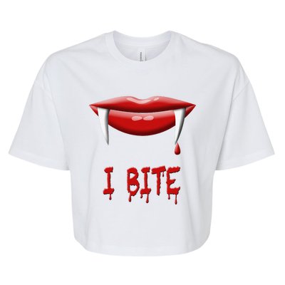 Sexy Vampire Halloween Costume I Bite Fangs Bella+Canvas Jersey Crop Tee