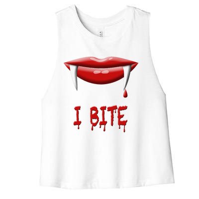 Sexy Vampire Halloween Costume I Bite Fangs Women's Racerback Cropped Tank