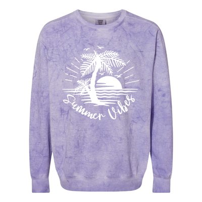 Summer Vibes Hello Summer Beach Vacay Summertime Palm Tree Gift Colorblast Crewneck Sweatshirt