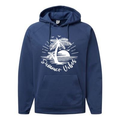 Summer Vibes Hello Summer Beach Vacay Summertime Palm Tree Gift Performance Fleece Hoodie