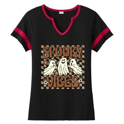 Spooky Vibes Halloween Ghoul Ghost Spooky Ladies Halftime Notch Neck Tee