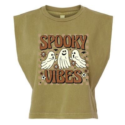 Spooky Vibes Halloween Ghoul Ghost Spooky Garment-Dyed Women's Muscle Tee