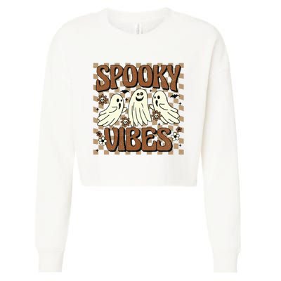 Spooky Vibes Halloween Ghoul Ghost Spooky Cropped Pullover Crew