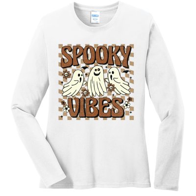 Spooky Vibes Halloween Ghoul Ghost Spooky Ladies Long Sleeve Shirt