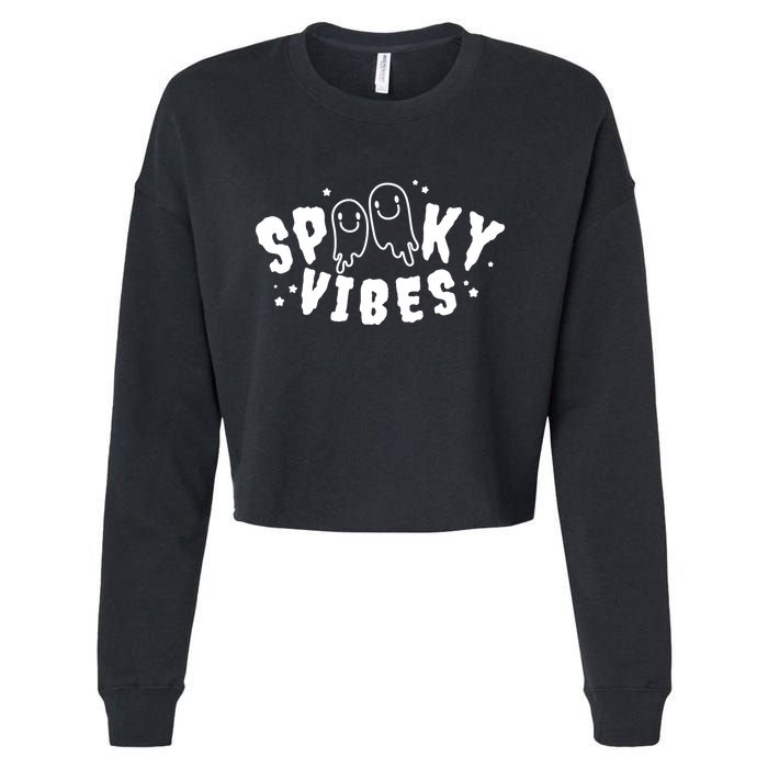 Spooky Vibes Halloween Ghost Cute Cropped Pullover Crew