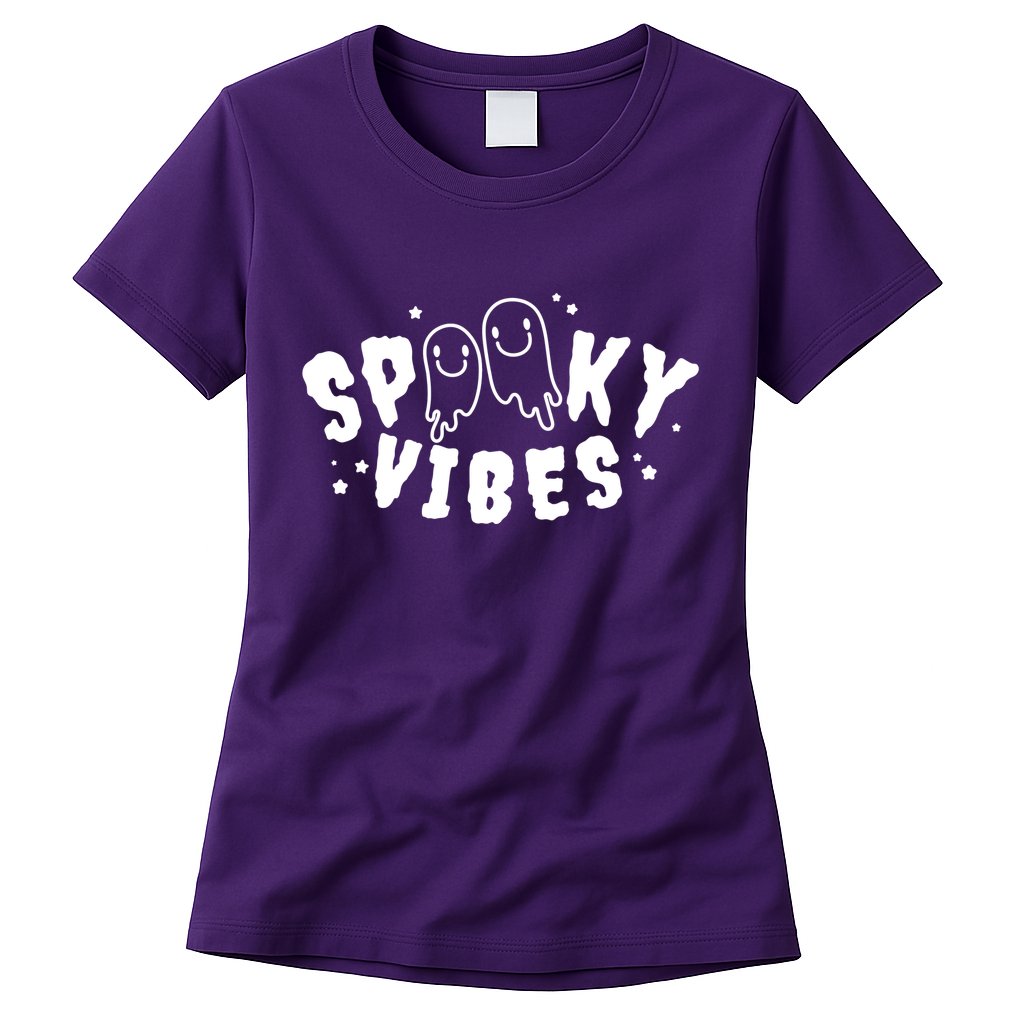 Spooky Vibes Halloween Ghost Cute Womens T-Shirt