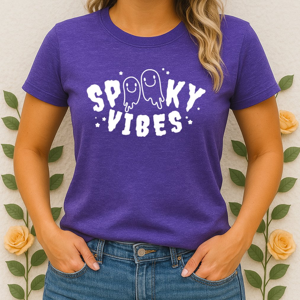 Spooky Vibes Halloween Ghost Cute Womens T-Shirt