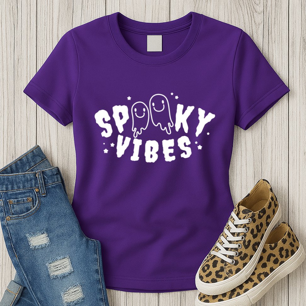 Spooky Vibes Halloween Ghost Cute Womens T-Shirt