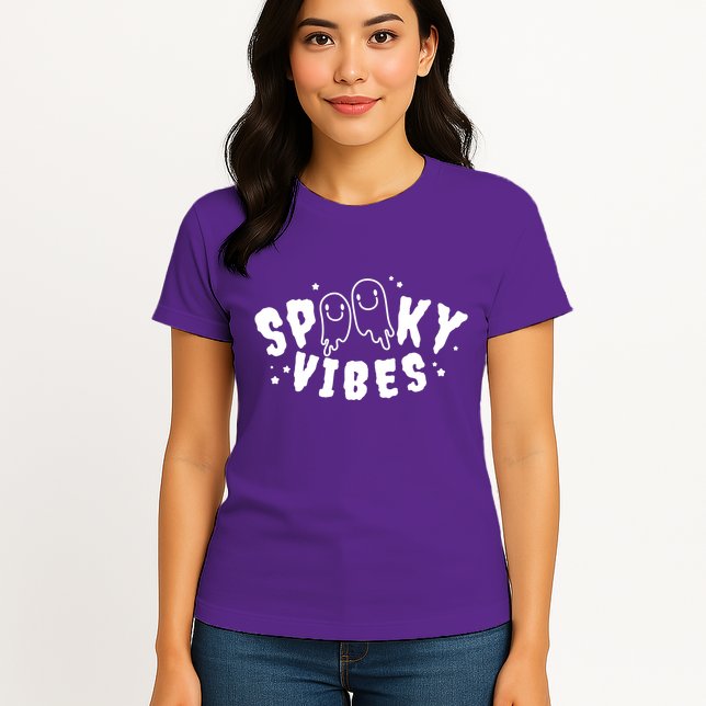 Spooky Vibes Halloween Ghost Cute Womens T-Shirt