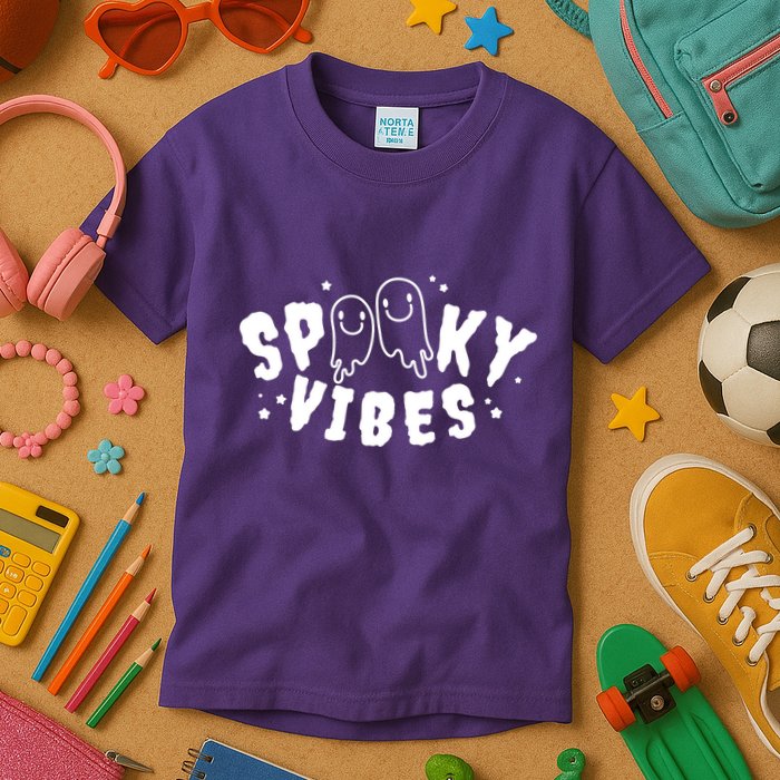 Spooky Vibes Halloween Ghost Cute Kids T-Shirt