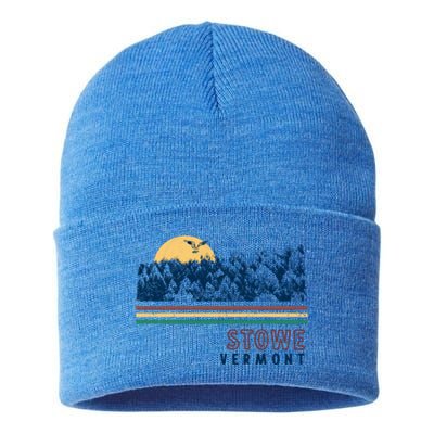 Stowe Vermont Hiking Skiing Retro Cool Gift Sustainable Knit Beanie