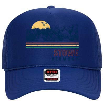 Stowe Vermont Hiking Skiing Retro Cool Gift High Crown Mesh Back Trucker Hat