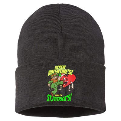 screw valentine heart funny st.patrick's day Sustainable Knit Beanie