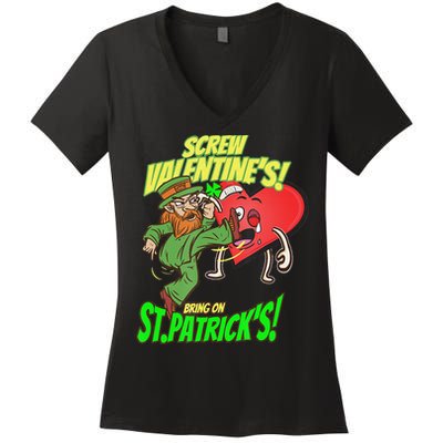 screw valentine heart funny st.patrick's day Women's V-Neck T-Shirt