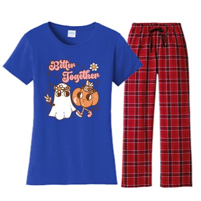 Spooky Vibes Halloween Better Together Cute Ghost Pumpkin Great Gift Women's Flannel Pajama Set