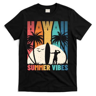 Surfing Vintage Hawaii Summer Vibes Tropical Palm Gift T-Shirt