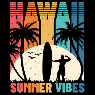 Surfing Vintage Hawaii Summer Vibes Tropical Palm Gift T-Shirt