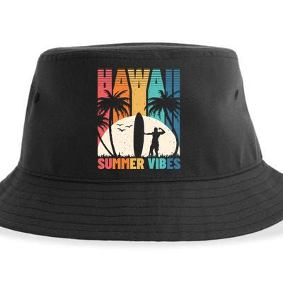 Surfing Vintage Hawaii Summer Vibes Tropical Palm Gift Sustainable Bucket Hat
