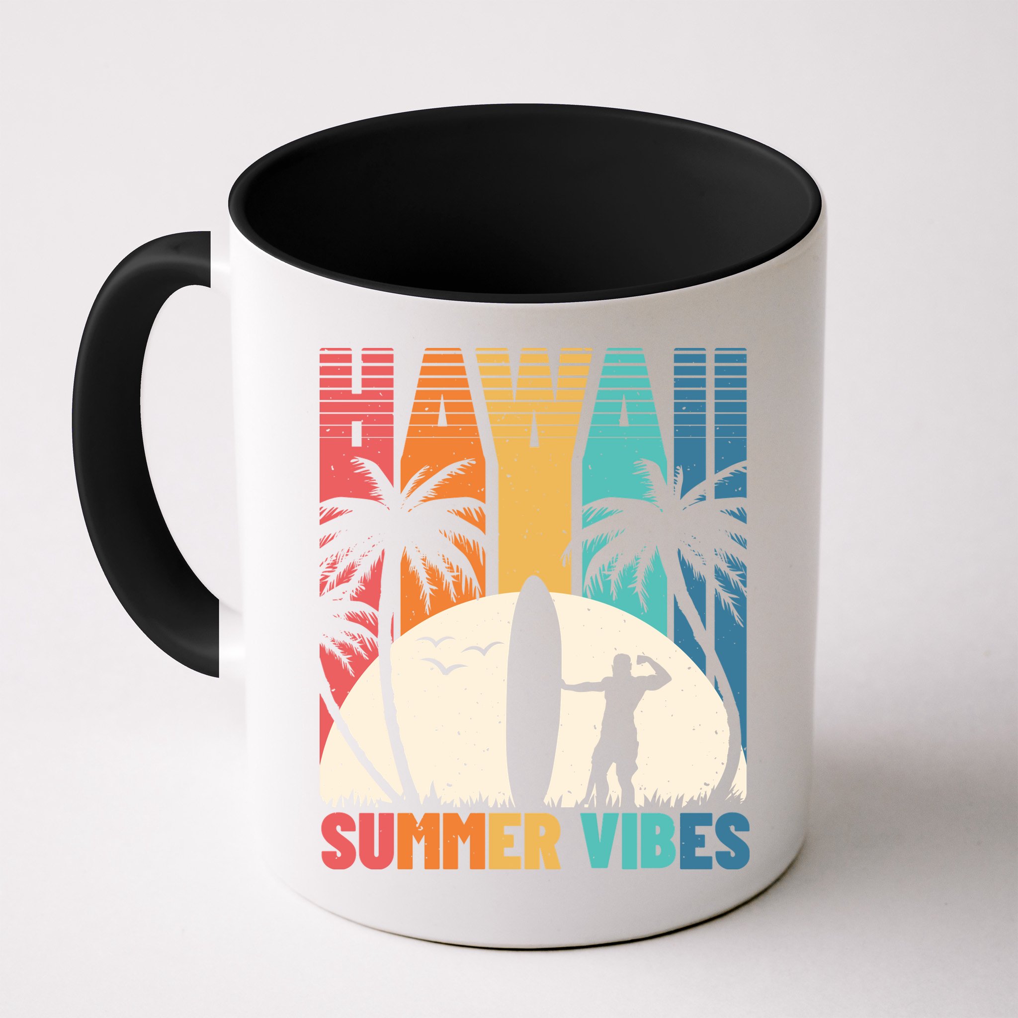 Surfing Vintage Hawaii Summer Vibes Tropical Palm Gift Mug