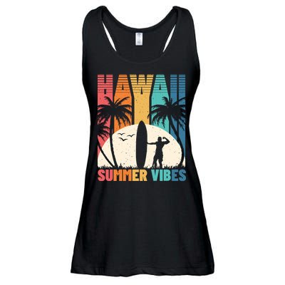 Surfing Vintage Hawaii Summer Vibes Tropical Palm Gift Ladies Essential Flowy Tank