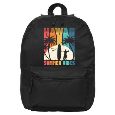 Surfing Vintage Hawaii Summer Vibes Tropical Palm Gift 16 in Basic Backpack