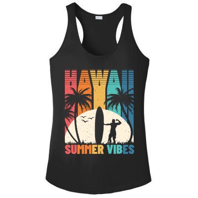 Surfing Vintage Hawaii Summer Vibes Tropical Palm Gift Ladies PosiCharge Competitor Racerback Tank