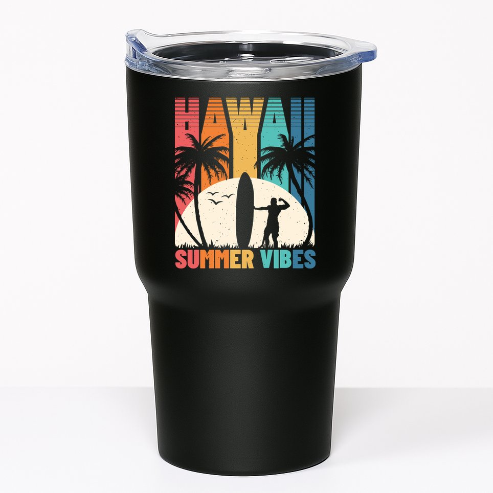 Surfing Vintage Hawaii Summer Vibes Tropical Palm Gift Tumbler