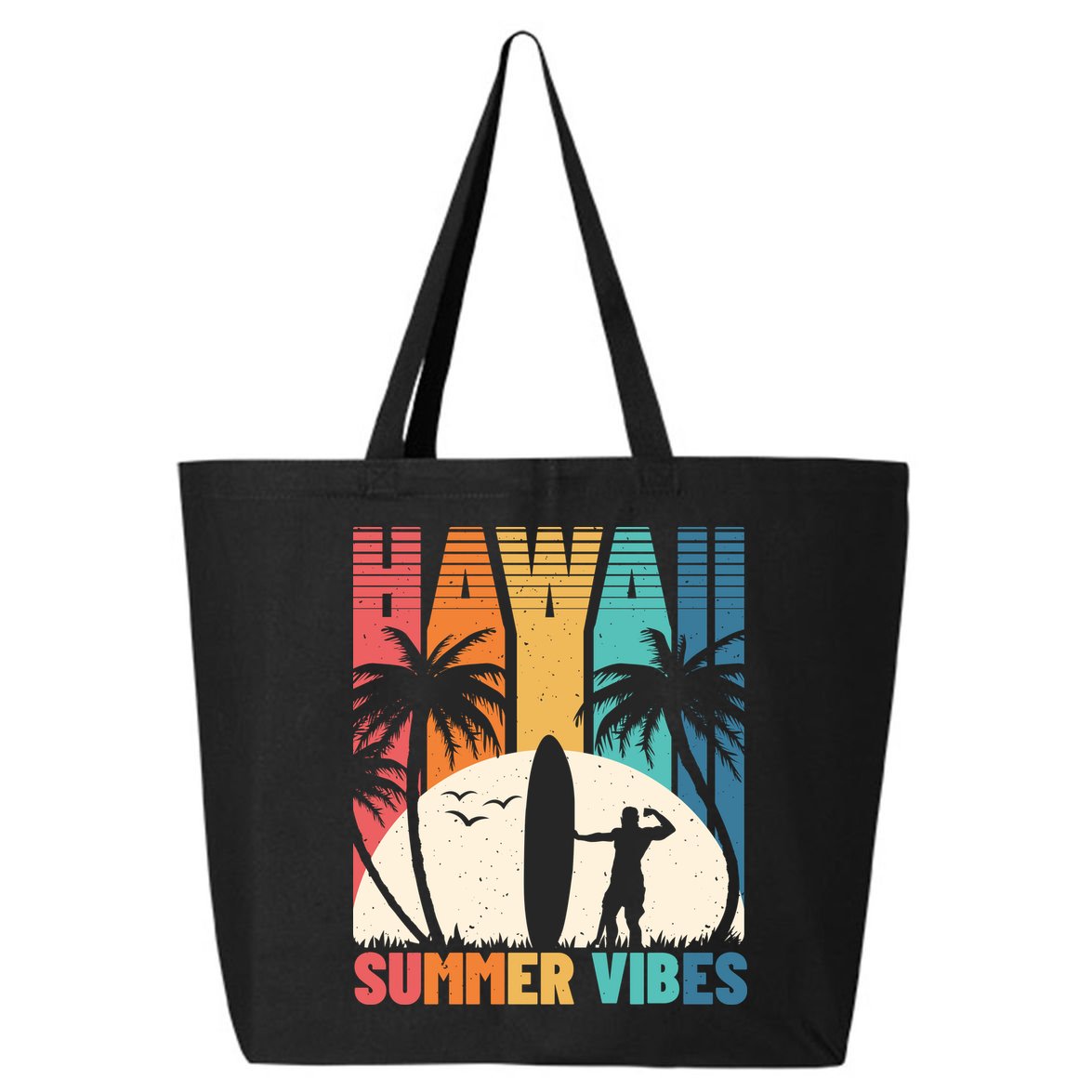 Surfing Vintage Hawaii Summer Vibes Tropical Palm Gift 25L Jumbo Tote