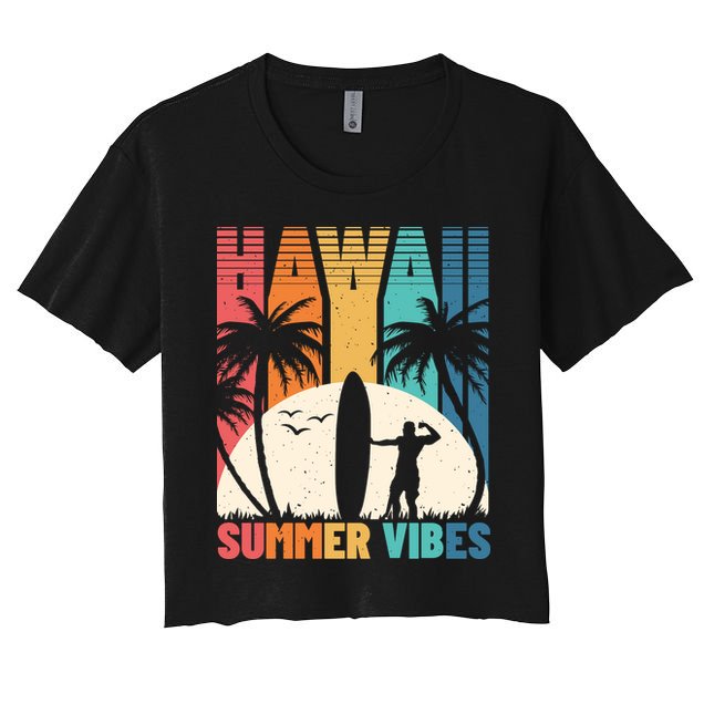 Surfing Vintage Hawaii Summer Vibes Tropical Palm Gift Crop Top