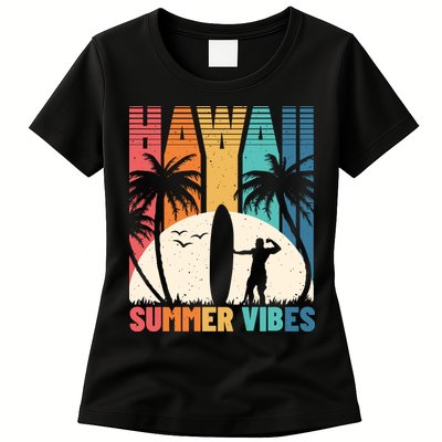Surfing Vintage Hawaii Summer Vibes Tropical Palm Gift Womens T-Shirt