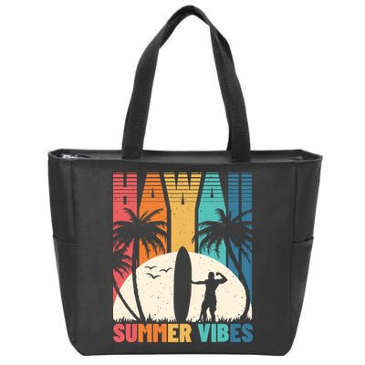 Surfing Vintage Hawaii Summer Vibes Tropical Palm Gift Zip Tote Bag