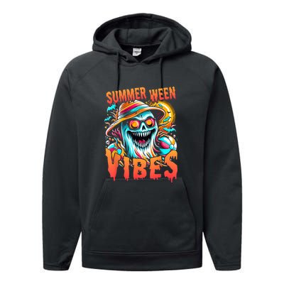 Summerween Vibes Halloween Summer Holliday Scary Ghost Funny Performance Fleece Hoodie