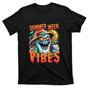 Summerween Vibes Halloween Summer Holliday Scary Ghost Funny T-Shirt