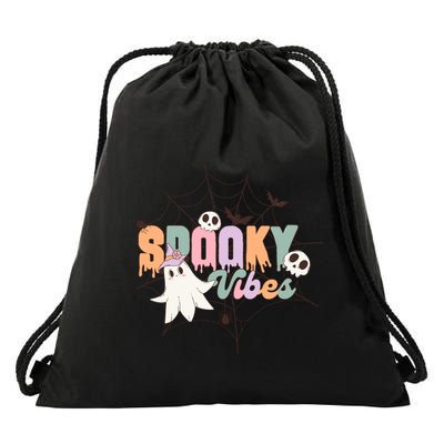 Spooky Vibes Halloween Ghost Spider Web Festive Design Gift Drawstring Bag