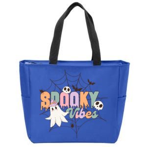 Spooky Vibes Halloween Ghost Spider Web Festive Design Gift Zip Tote Bag