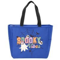 Spooky Vibes Halloween Ghost Spider Web Festive Design Gift Zip Tote Bag