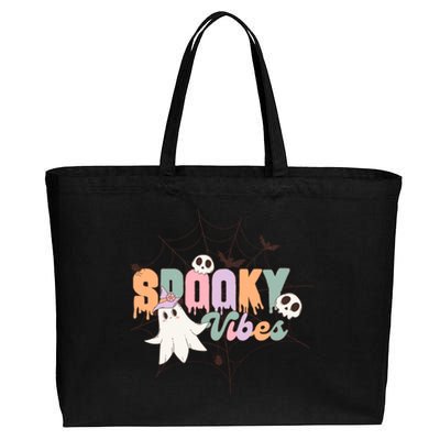 Spooky Vibes Halloween Ghost Spider Web Festive Design Gift Cotton Canvas Jumbo Tote