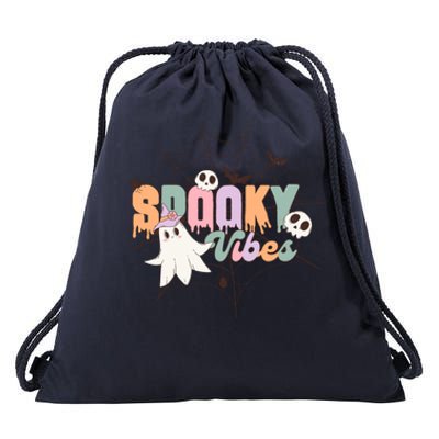 Spooky Vibes Halloween Ghost Spider Web Festive Design Gift Drawstring Bag