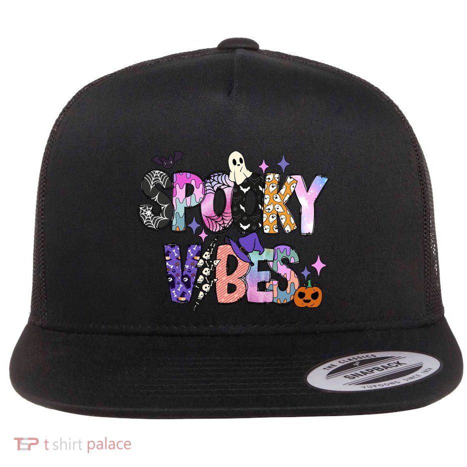 Spooky Vibes Halloween Gift Flat Bill Trucker Hat