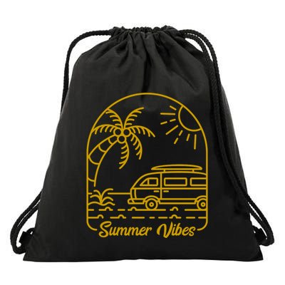 Summer Vibes Illustration Drawstring Bag