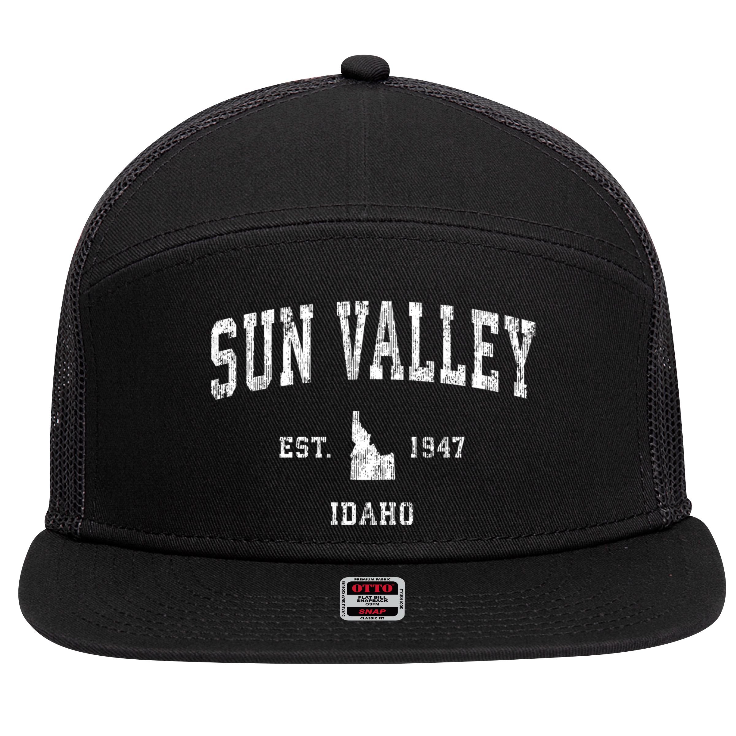 Sun Valley Idaho Id Vintage Athletic Sports 7 Panel Mesh Trucker Snapback Hat