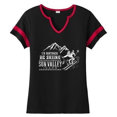 Sun Valley Id Rather Be Skiing Great Gift Retro Vintage Ladies Halftime Notch Neck Tee