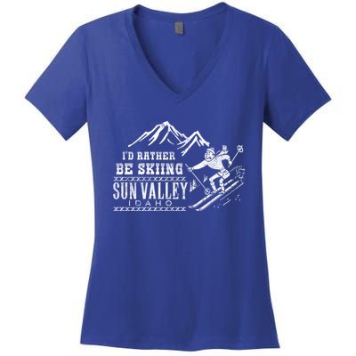 Sun Valley Id Rather Be Skiing Great Gift Retro Vintage Women's V-Neck T-Shirt