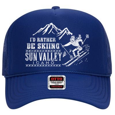 Sun Valley Id Rather Be Skiing Great Gift Retro Vintage High Crown Mesh Back Trucker Hat