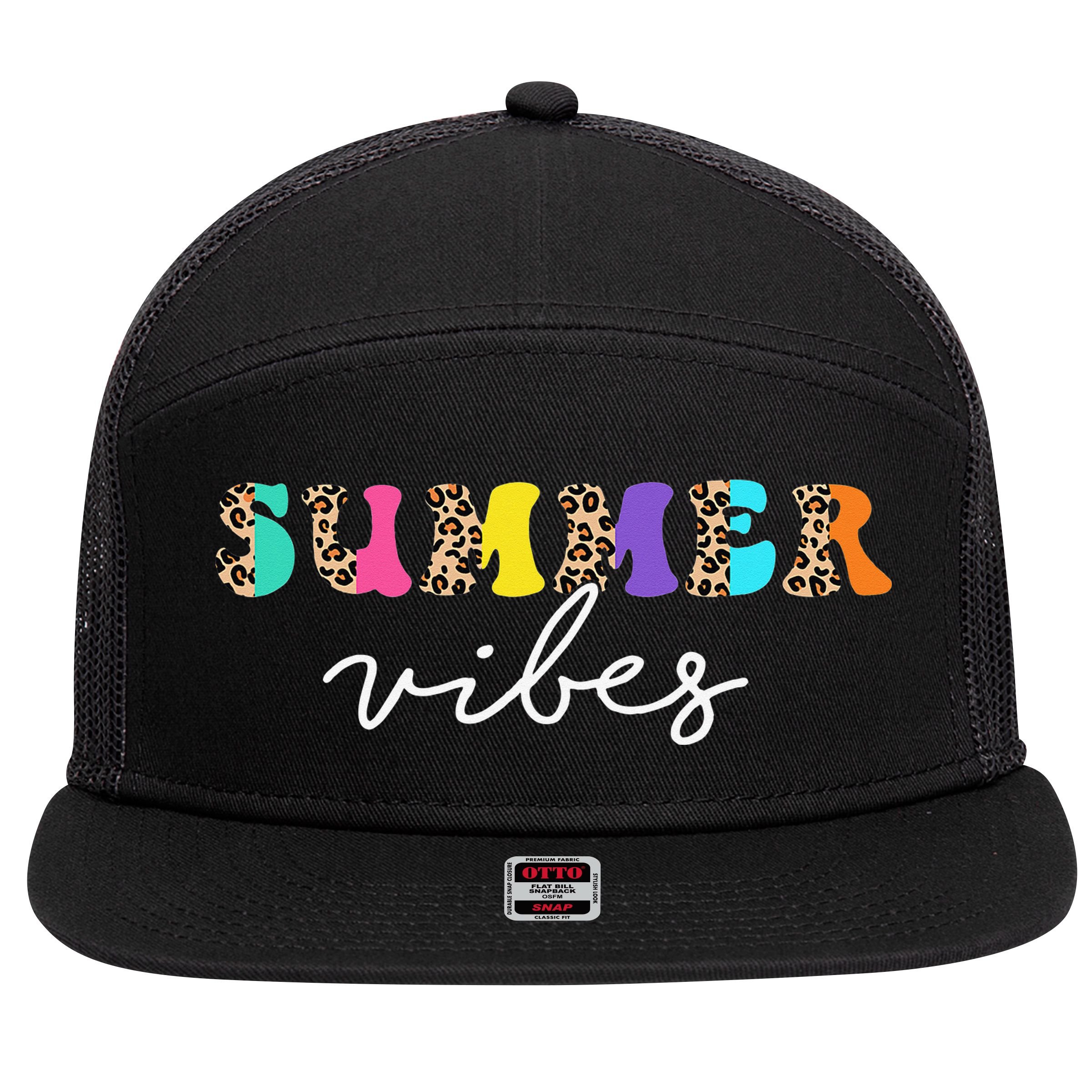 Summer Vibes Leopard Hello Summer Vacation Family 7 Panel Mesh Trucker Snapback Hat