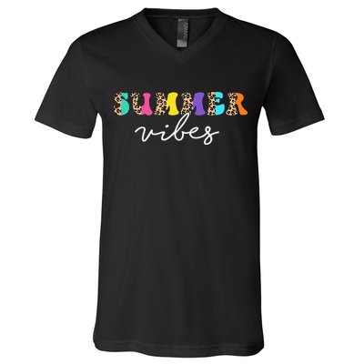 Summer Vibes Leopard Hello Summer Vacation Family V-Neck T-Shirt