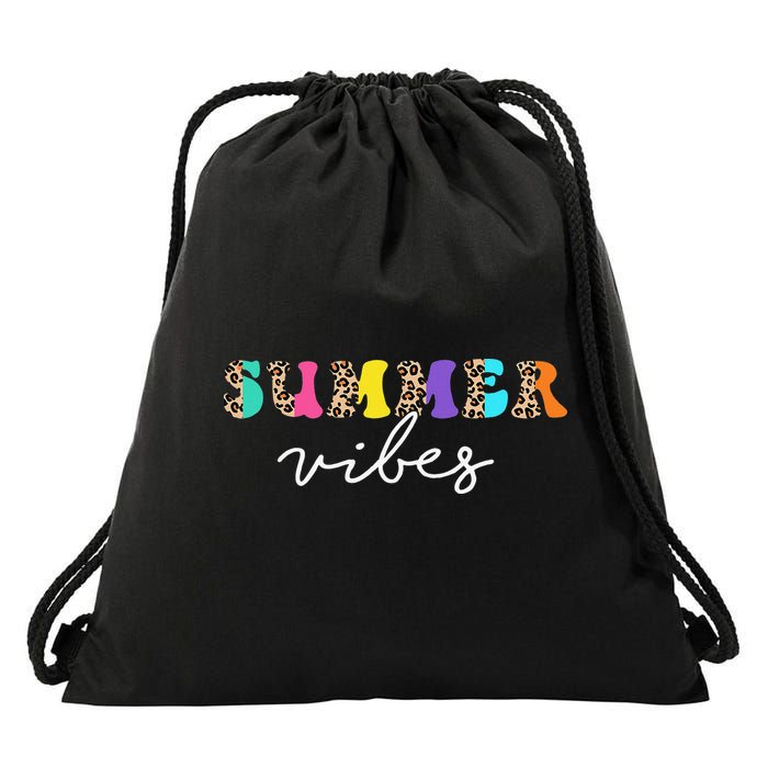 Summer Vibes Leopard Hello Summer Vacation Family Drawstring Bag
