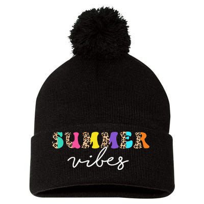 Summer Vibes Leopard Hello Summer Vacation Family Pom Pom 12in Knit Beanie
