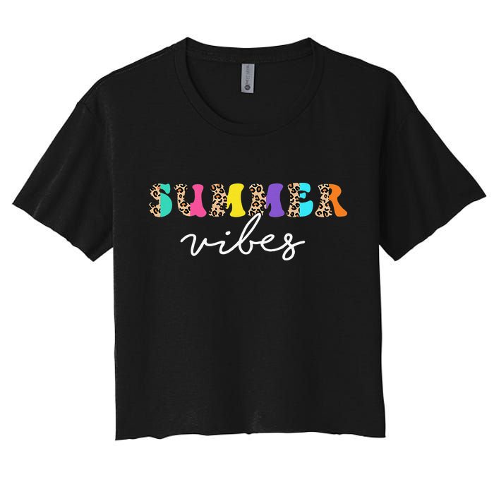 Summer Vibes Leopard Hello Summer Vacation Family Women's Crop Top Tee