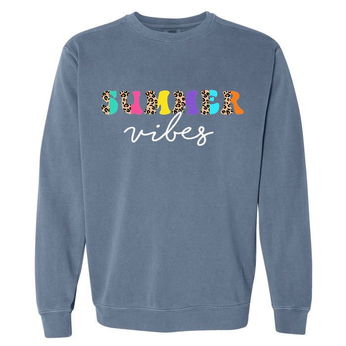 Summer Vibes Leopard Hello Summer Vacation Family Garment-Dyed Sweatshirt